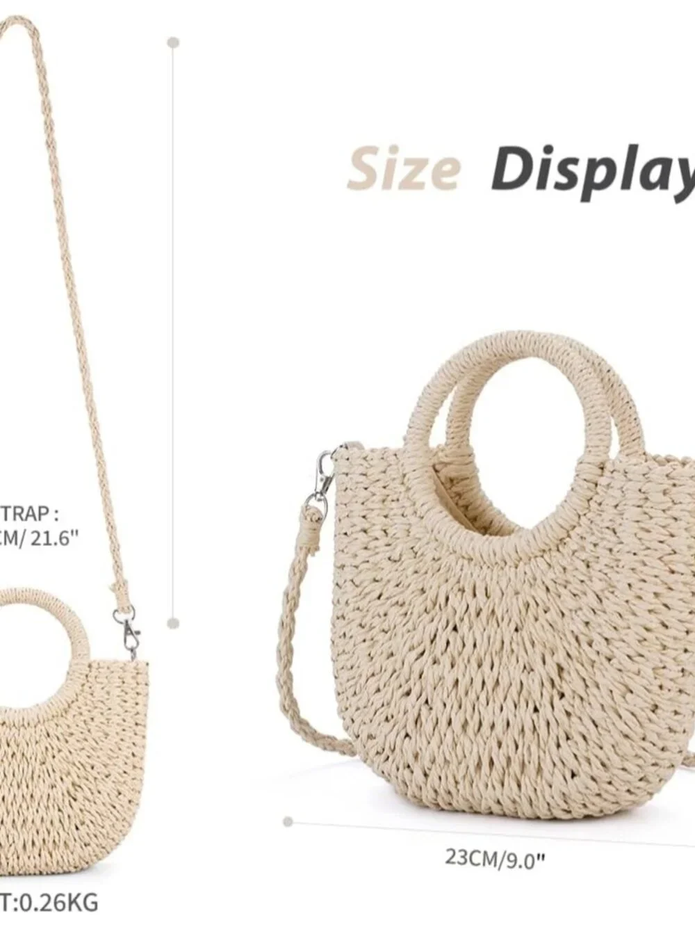 Straw Crochet Hobo Bag for Women, Handmade Purse with Top Handle Woven Half Moon_7